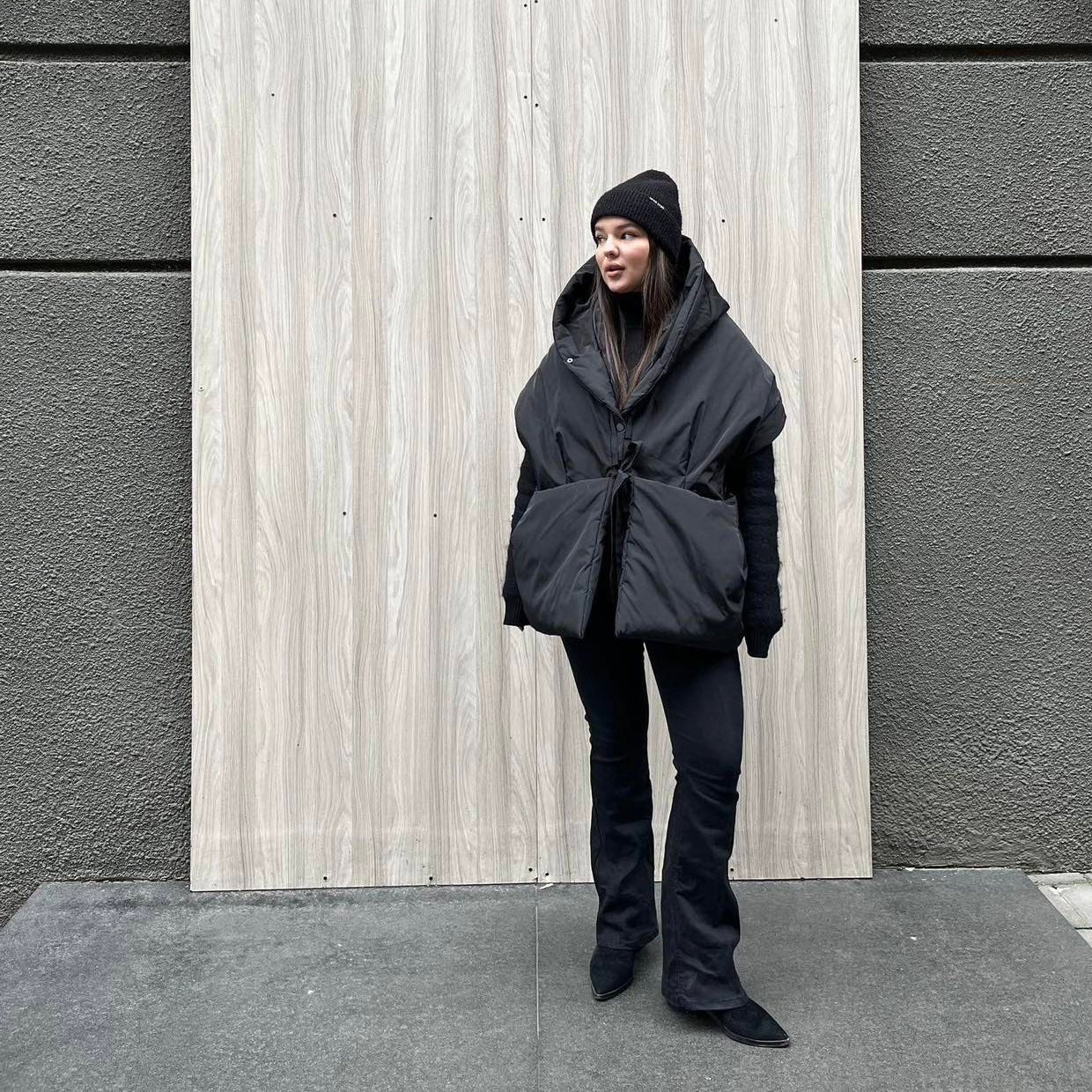 Black Down vest with detachable hood