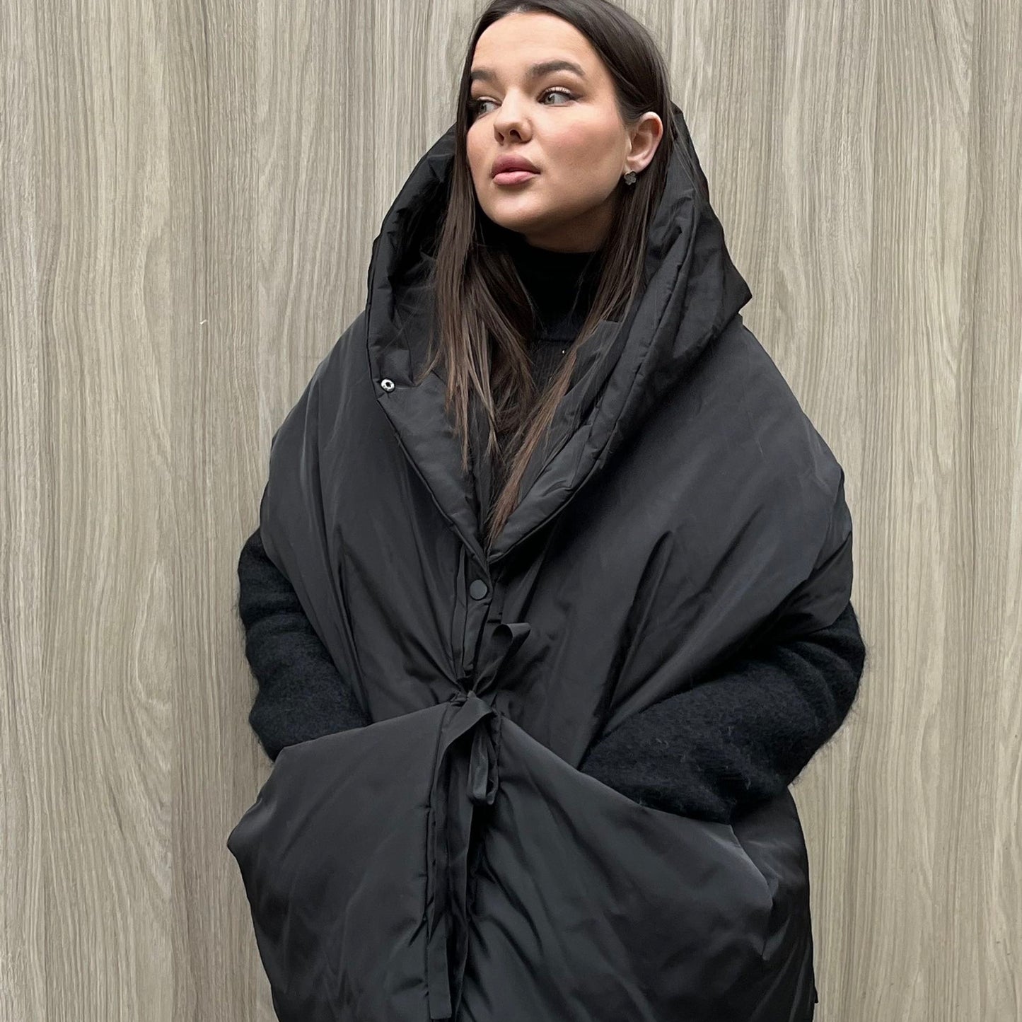 Black Down vest with detachable hood