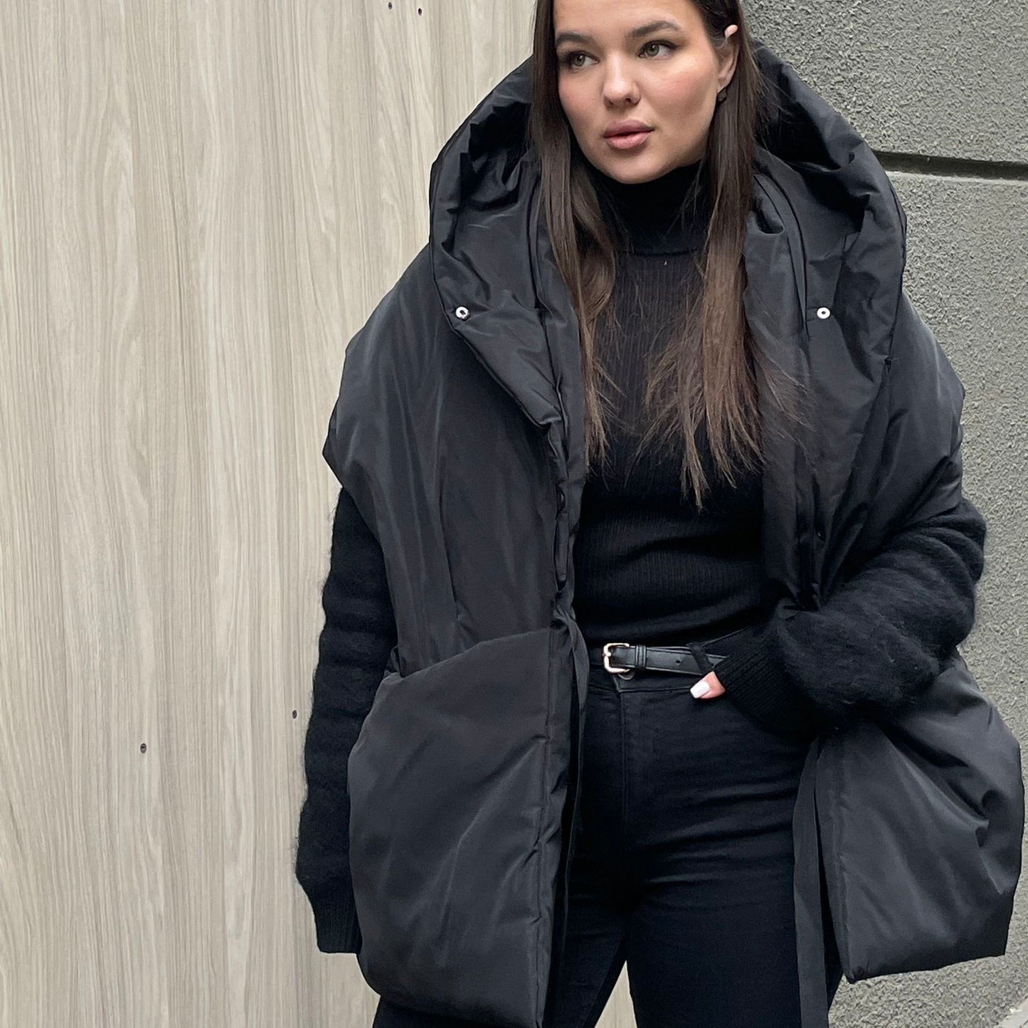 Black Down vest with detachable hood