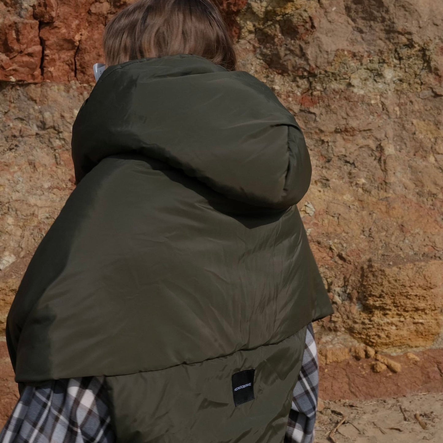 Khaki Down vest with detachable hood