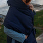 Deep blue Down vest with detachable hood