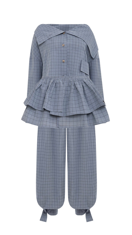 Asymmetrical shirt+ bloomers pants cotton washed