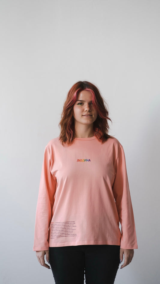 Longsleeve with a symbolic inscription «Human» peach