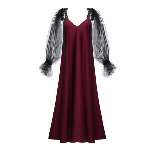 Burgundy dress with ribbons