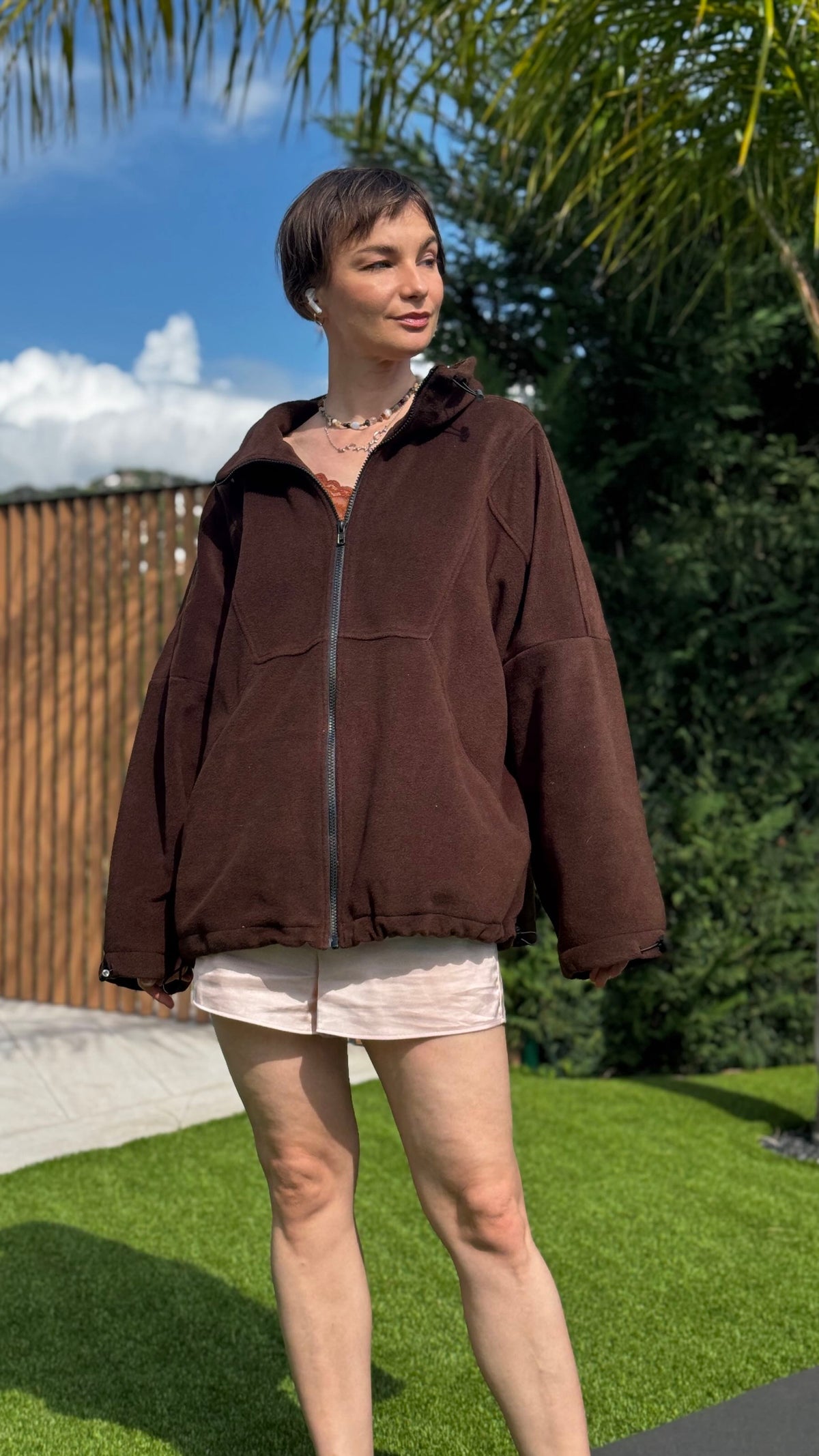 Zip-through fleece jacket chocolate