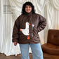 Down jacket  "Little duck" in chocolate with detachable bows and removable hood