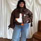 Down jacket  "Little duck" in chocolate with detachable bows and removable hood