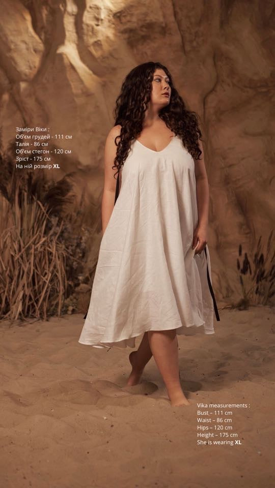 Dress with ribbons in organic linen height from 170cm+