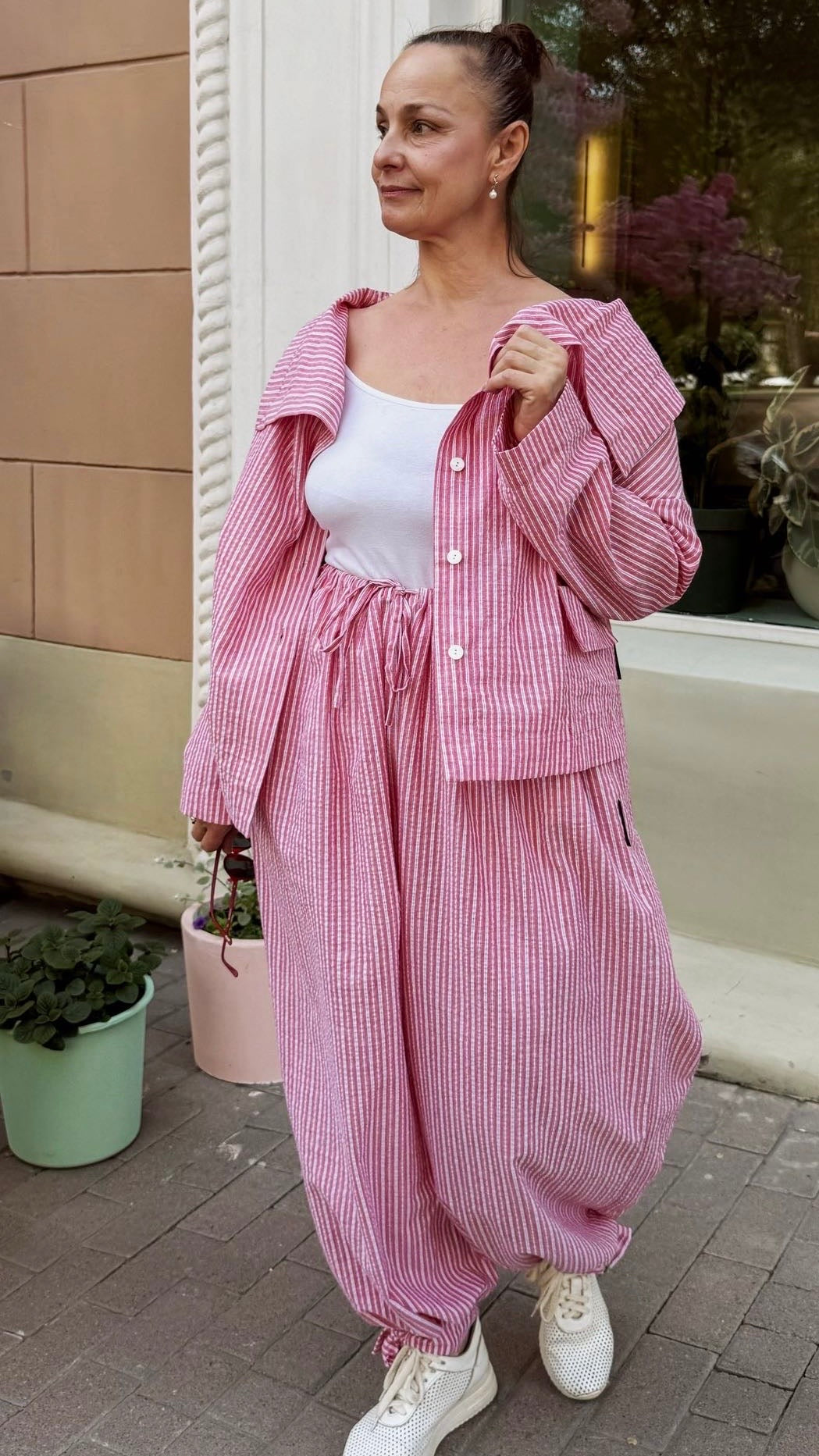 Asymmetrical shirt+ bloomers pants cotton washed