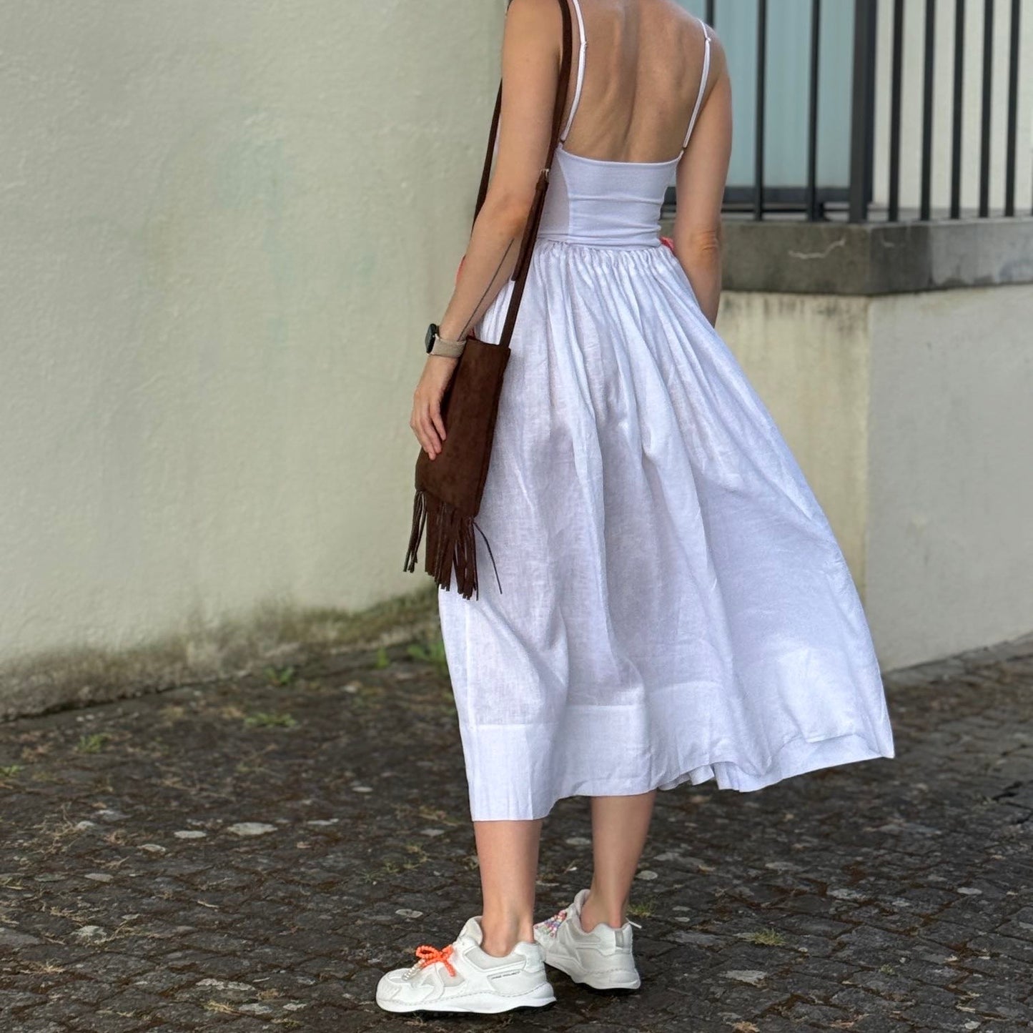One-size organic linen skirt with ribbons