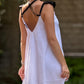 Short dress with ribbons in organic linen