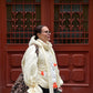 Down jacket  "Little duck" in yellow butter with detachable bows and removable hood