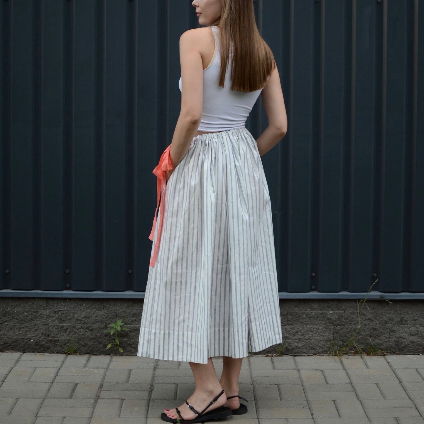 One-size cotton striped skirt with ribbons