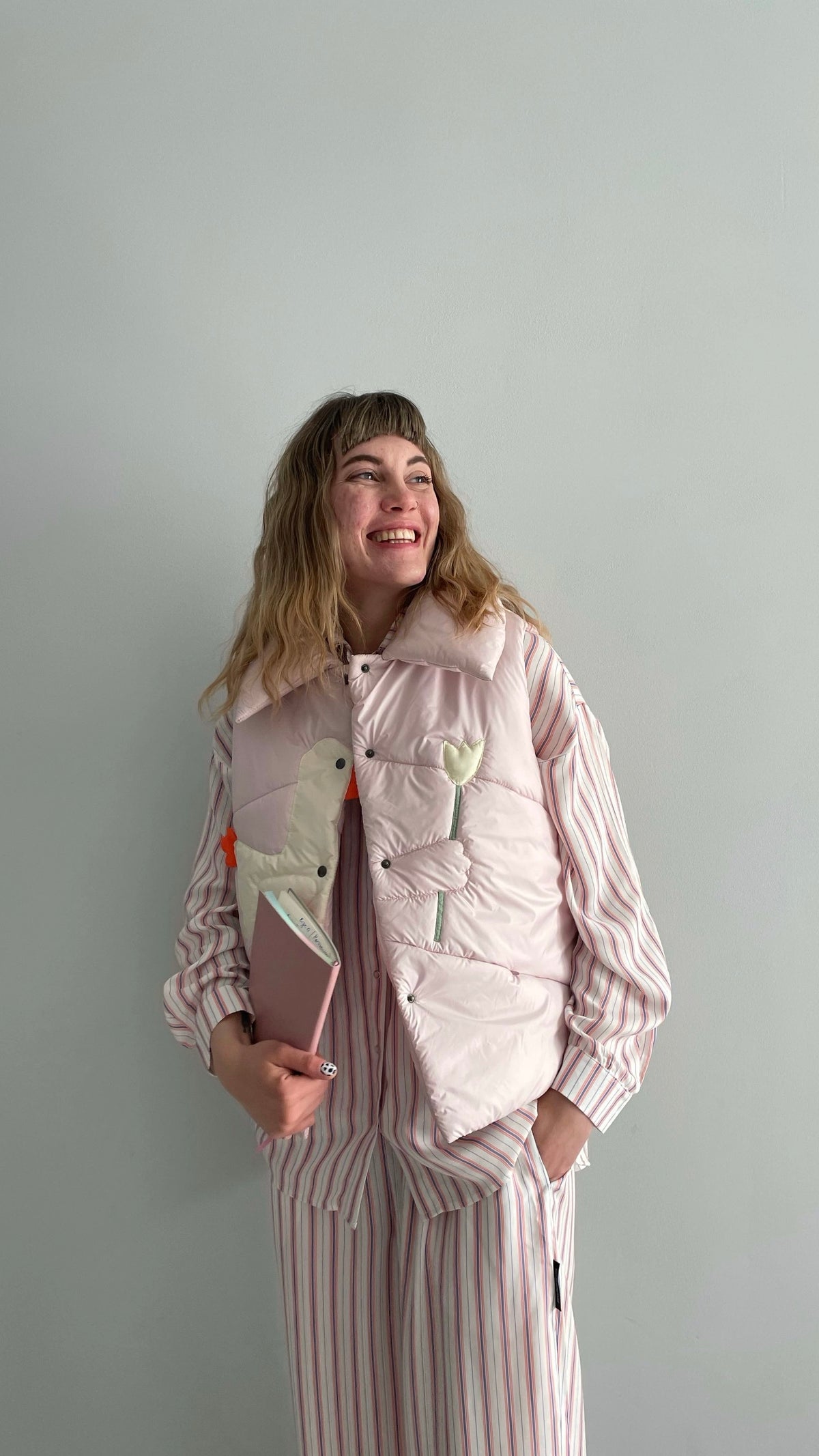 Vest "Little duck" pink cotton candy with detachable collar