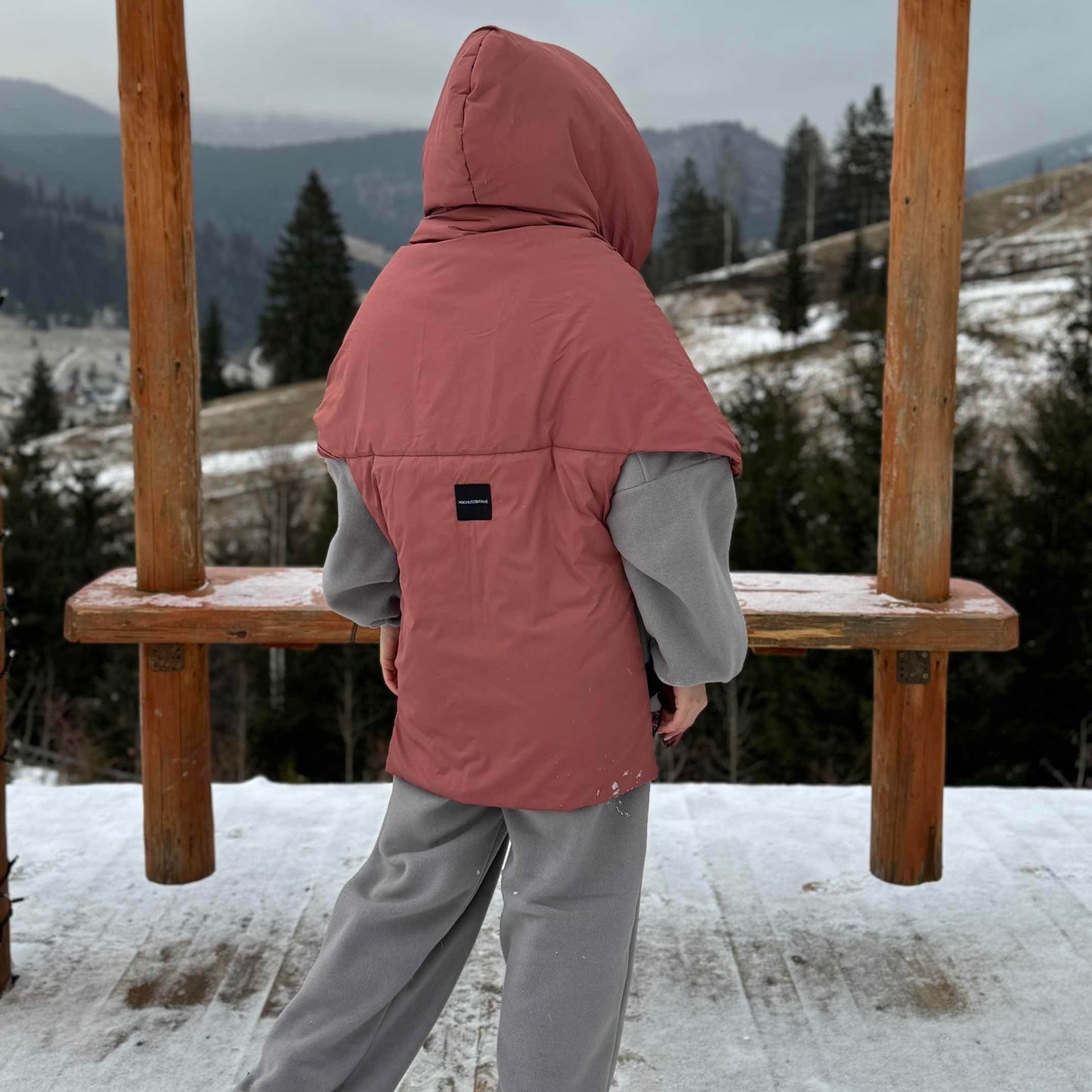 Terracotta Down vest with detachable hood