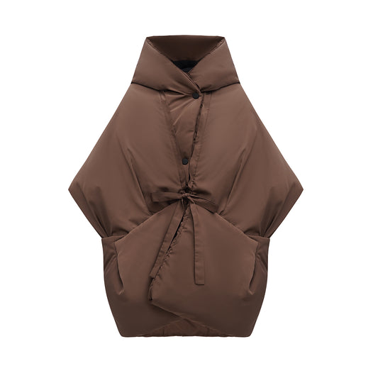 Chocolate Down vest with detachable hood