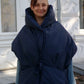 Deep blue Down vest with detachable hood