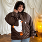 Down jacket  "Little duck" in chocolate with detachable bows and removable hood