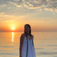Short dress with ribbons in organic linen
