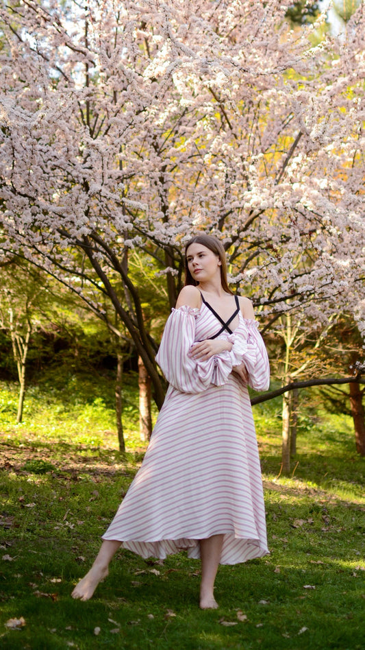 Striped dress with ribbons height from 170cm+