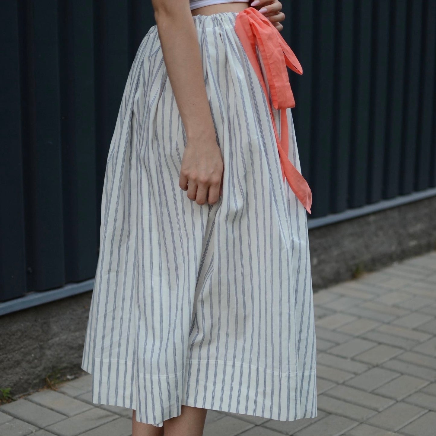One-size cotton striped skirt with ribbons