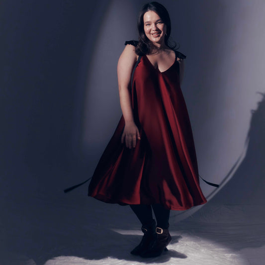 Burgundy dress with ribbons