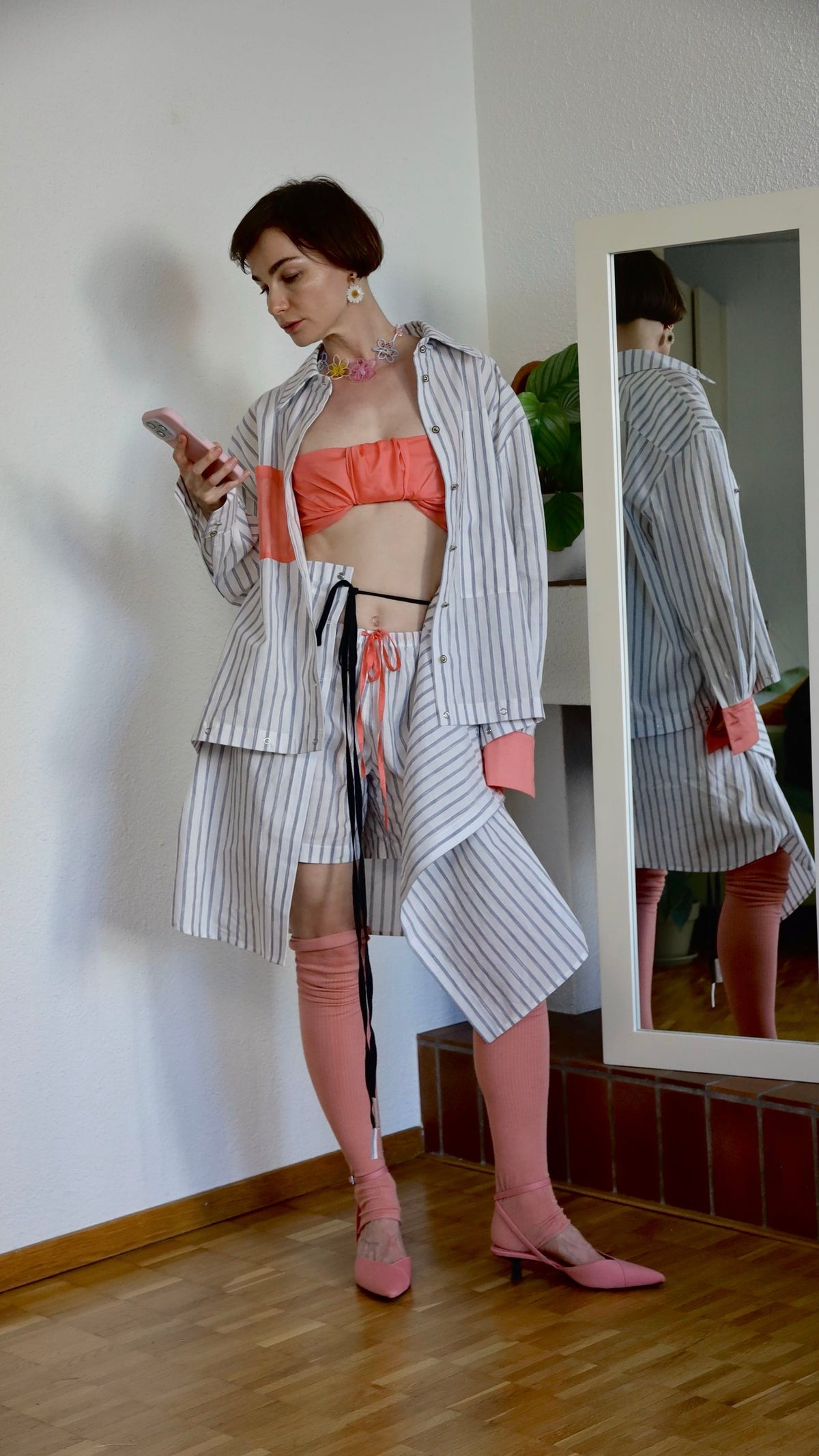 Striped shirt with optional attachable bottom