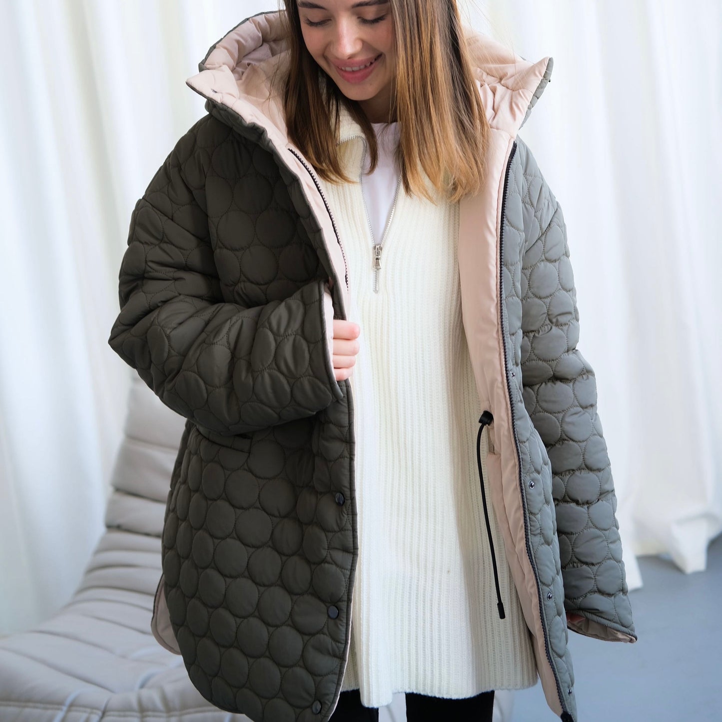 Winter double-sided jacket khaki/beige
