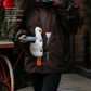 Down jacket  "Little duck" in chocolate with detachable bows and removable hood