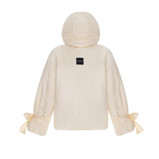 Down jacket in yellow butter with detachable powder and removable hood