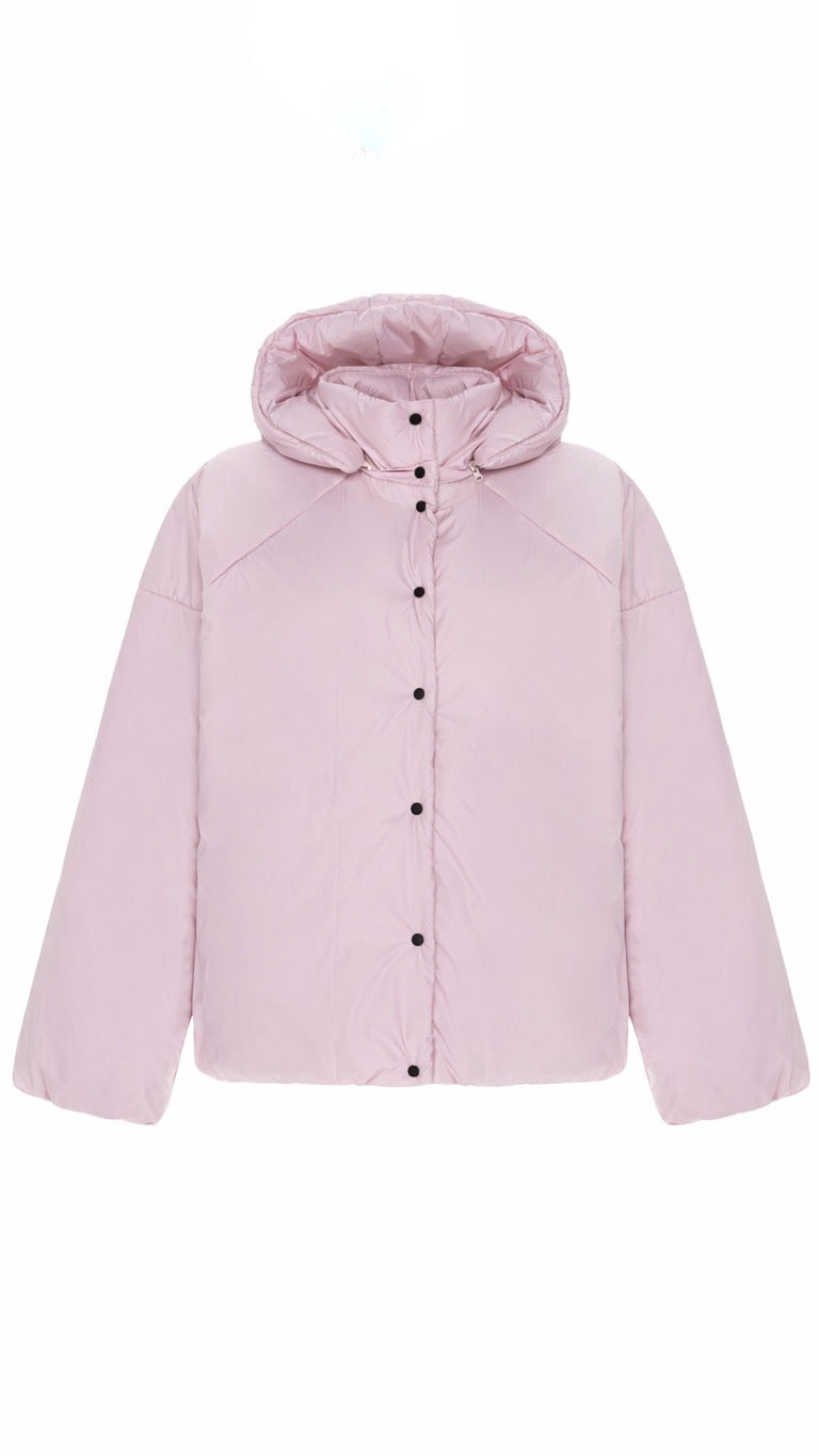 Down jacket in power with detachable powder and removable hood
