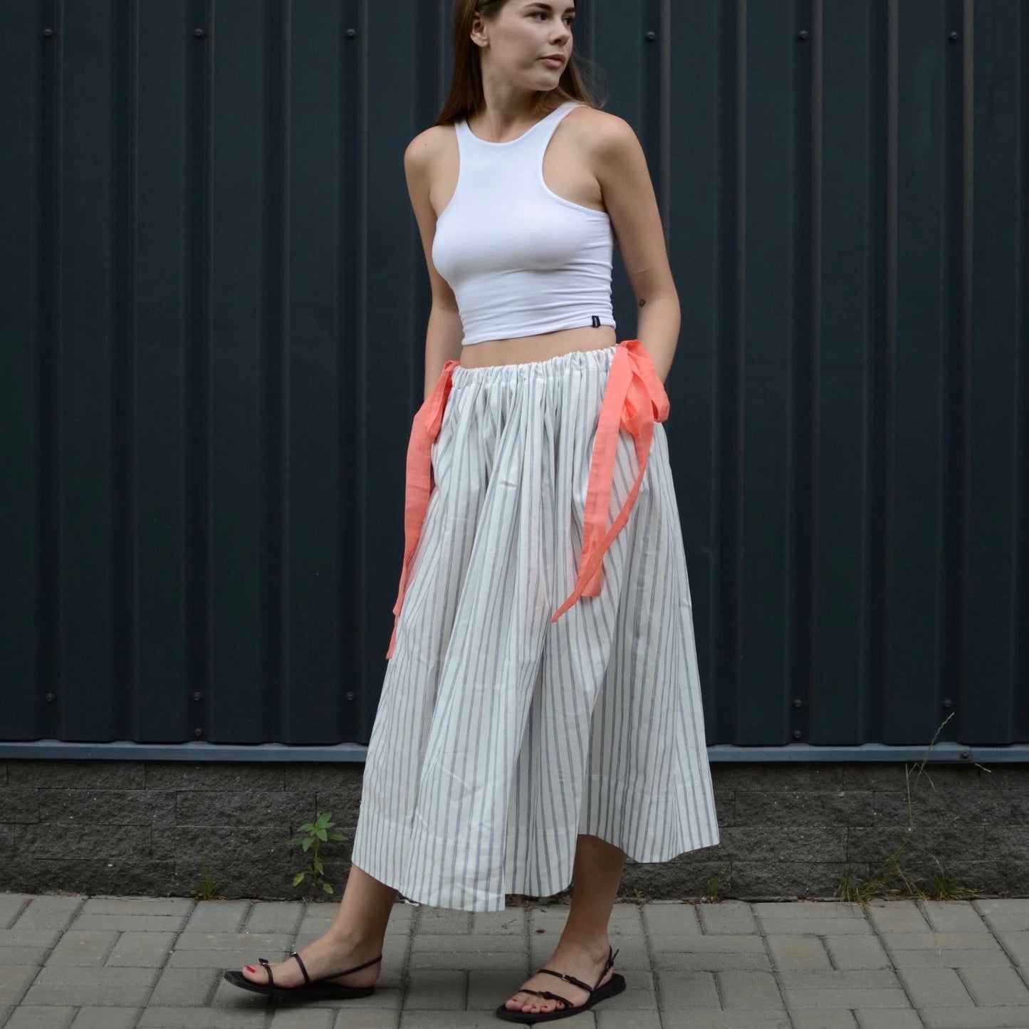 One-size cotton striped skirt with ribbons