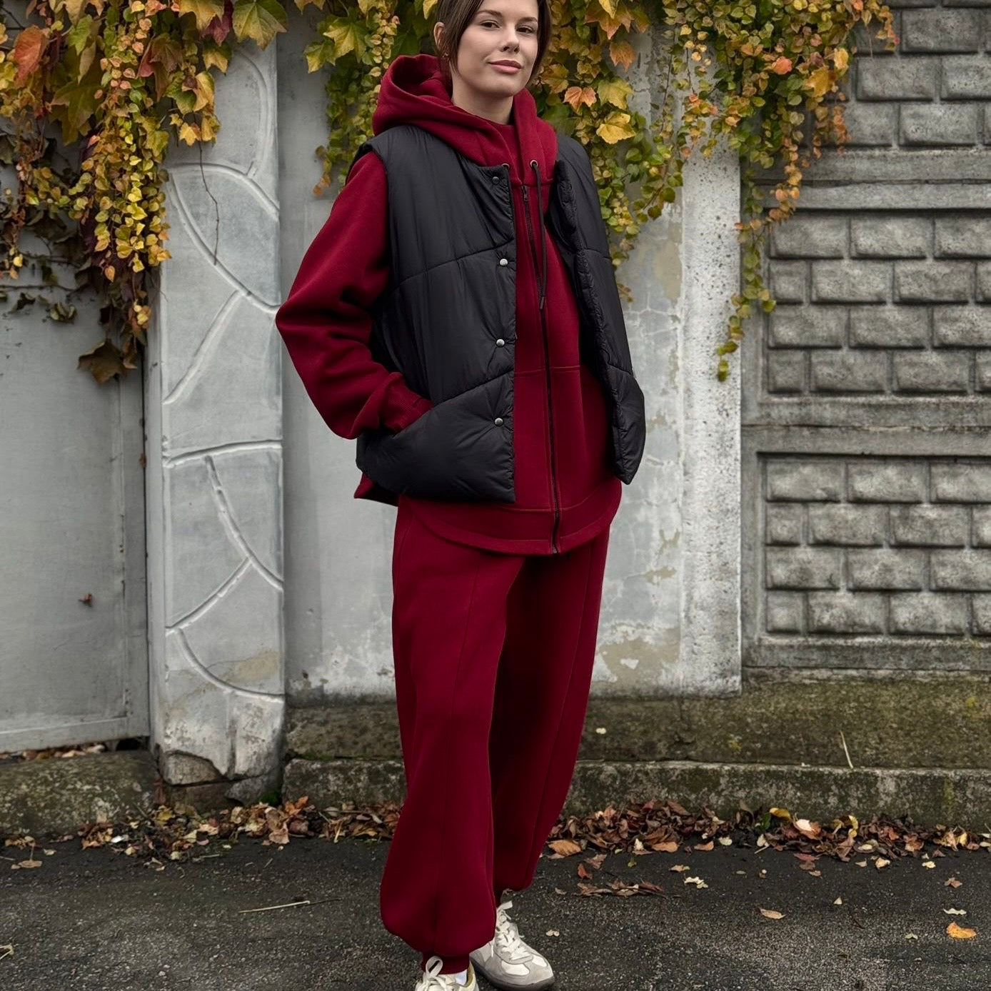 Zip fleece hoodie burgundy