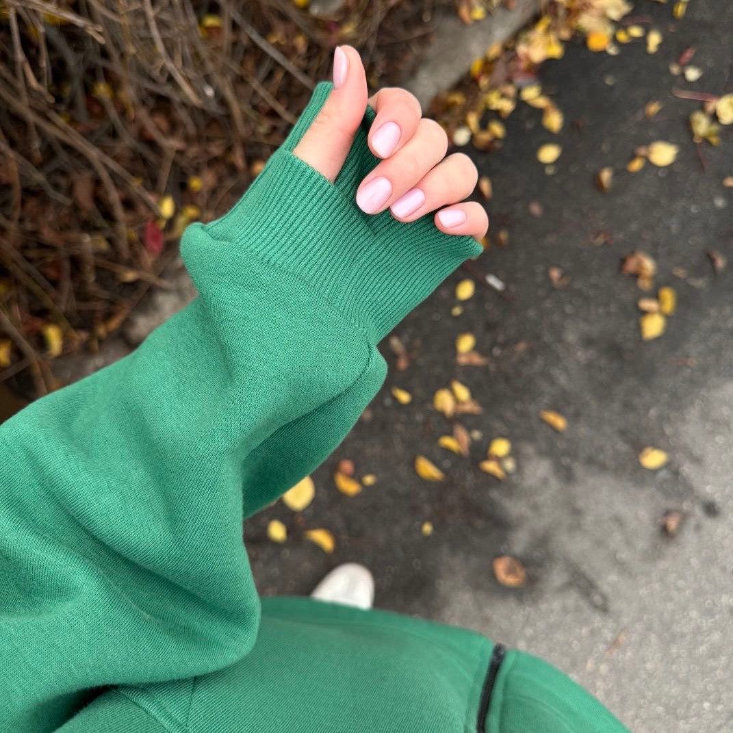 Zip fleece hoodie emerald