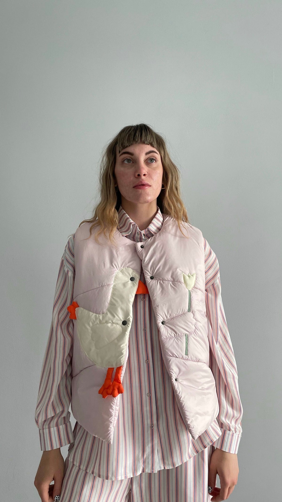 Vest "Little duck" pink cotton candy with detachable collar