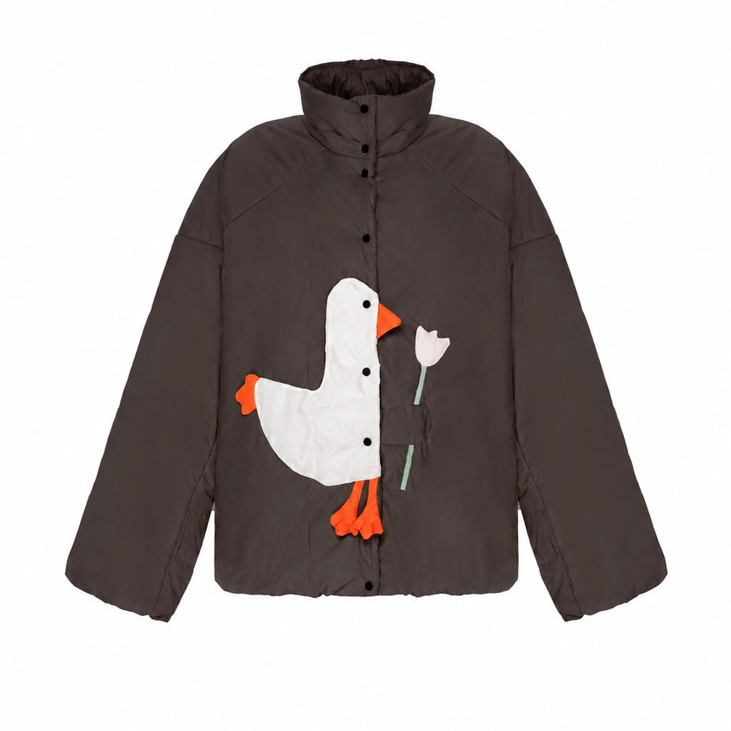 Down jacket  "Little duck" in chocolate with detachable bows and removable hood