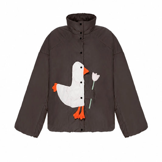 Down jacket  "Little duck" in chocolate with detachable bows and removable hood
