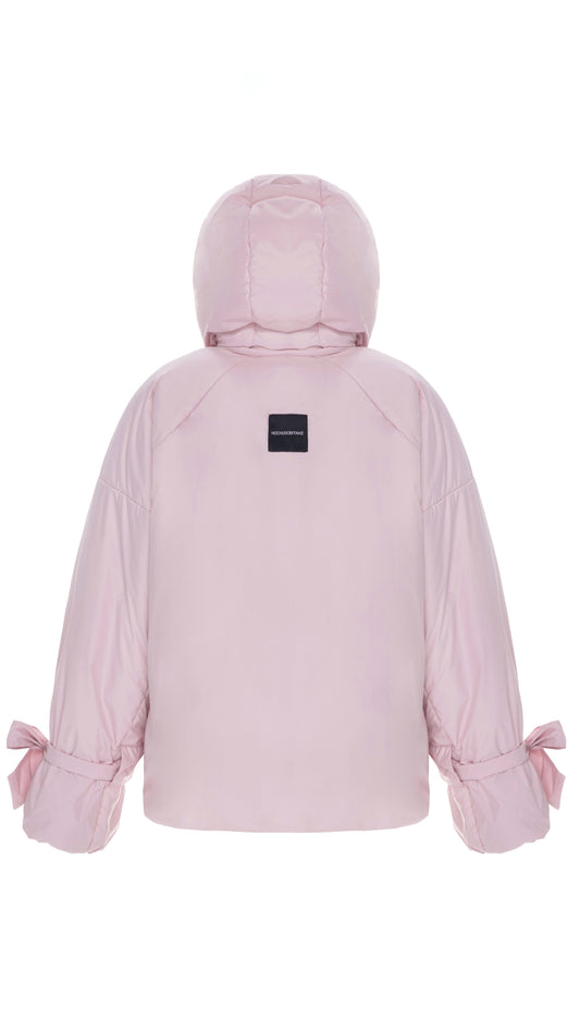 Down jacket in power with detachable powder and removable hood