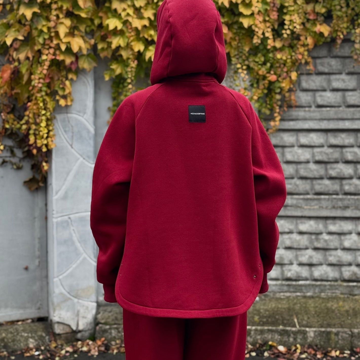 Zip fleece hoodie burgundy