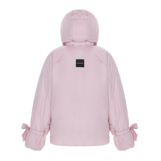 Down jacket in power with detachable powder and removable hood