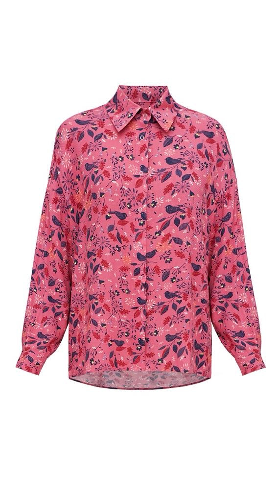 Shirt with a print "Crimson birds"