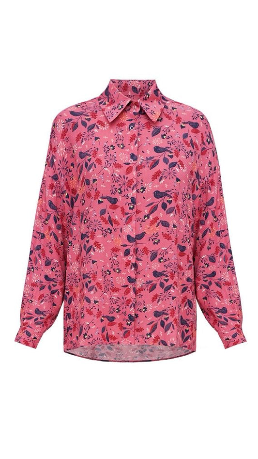 Shirt with a print "Crimson birds"