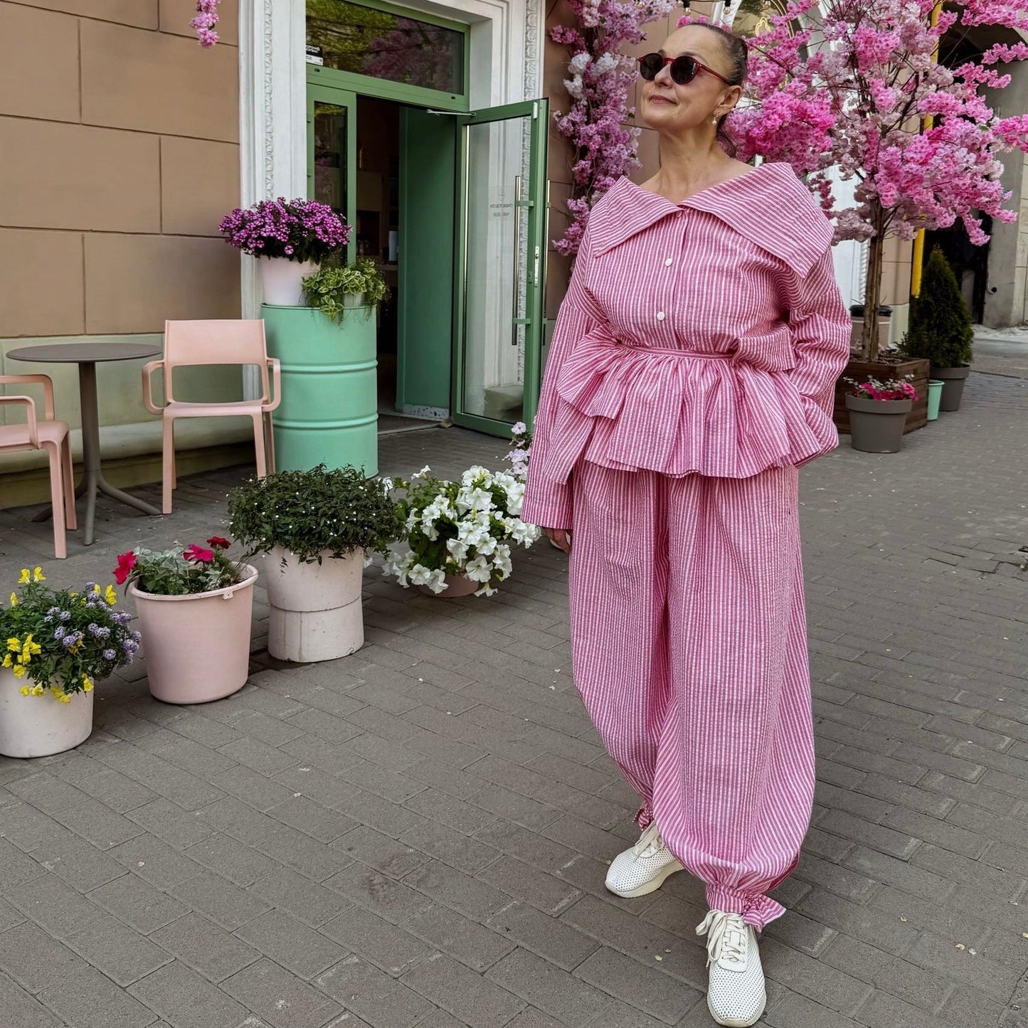 Asymmetrical shirt+ bloomers pants cotton washed