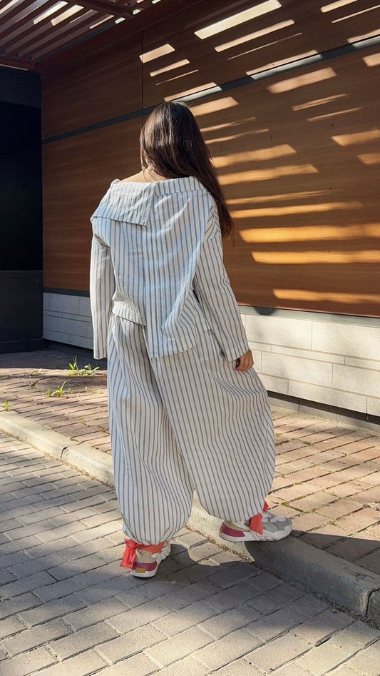 Asymmetrical shirt+ bloomers pants cotton