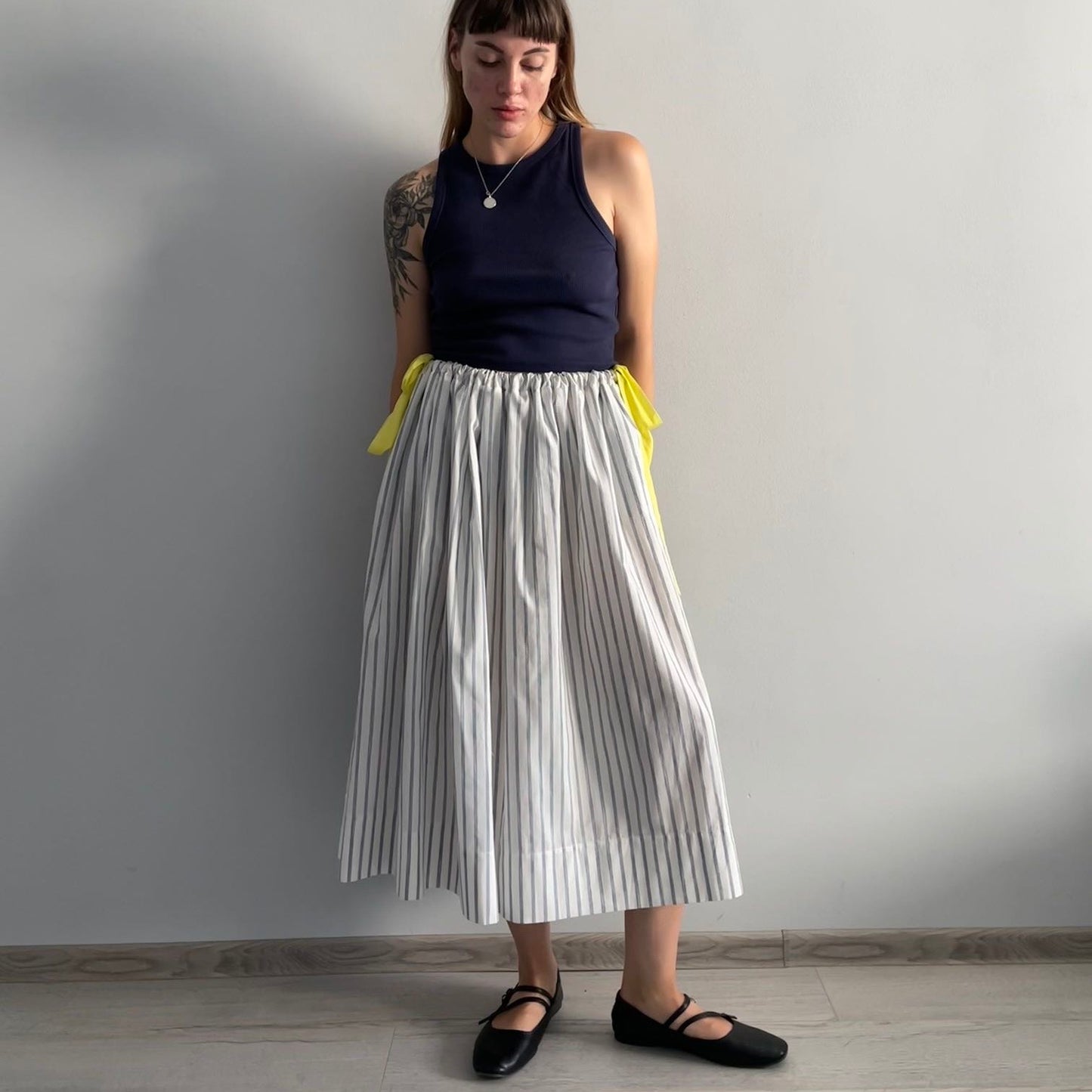 One-size cotton striped skirt with ribbons