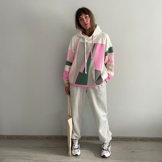 Patched upcycled Hoodie pink