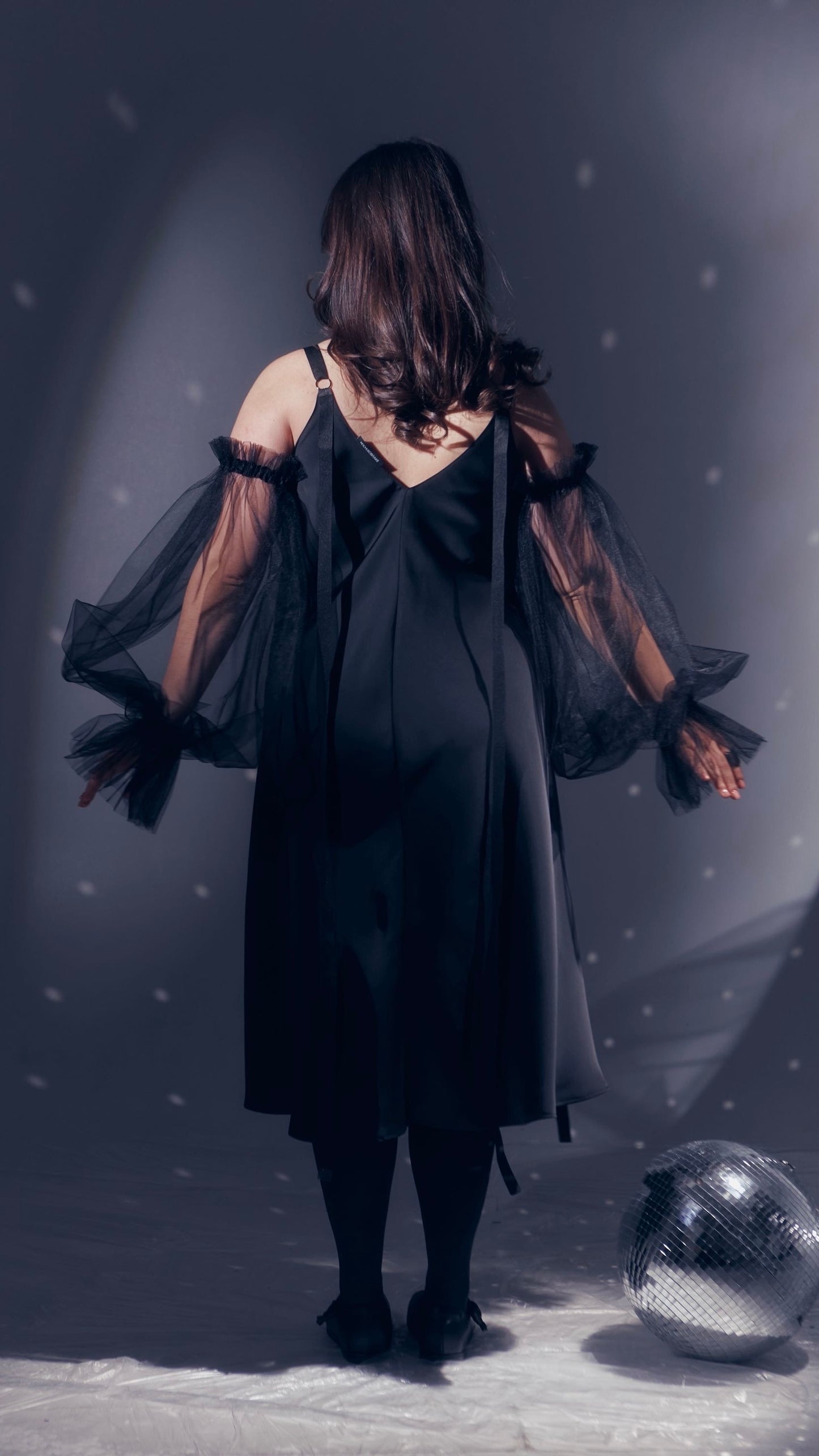 Black dress with ribbons height from 155cm +