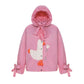 Down jacket  "Little duck" in pink with detachable bows and removable hood