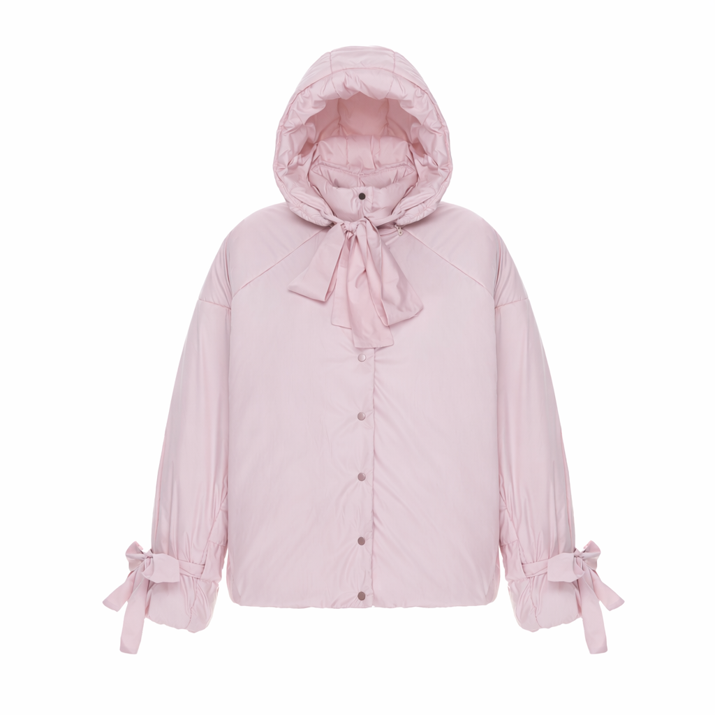 <tc>Куртка пудрова зі знімними бантами і пристібним капюшоном</tc>