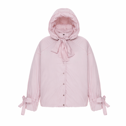 Down jacket in power with detachable powder and removable hood